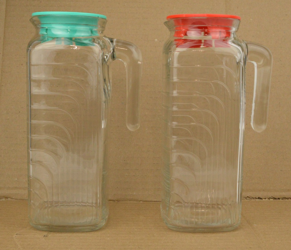 2 Vintage Coveiro Italian Glass Pitchers w/ Lids 9" Made in Italy